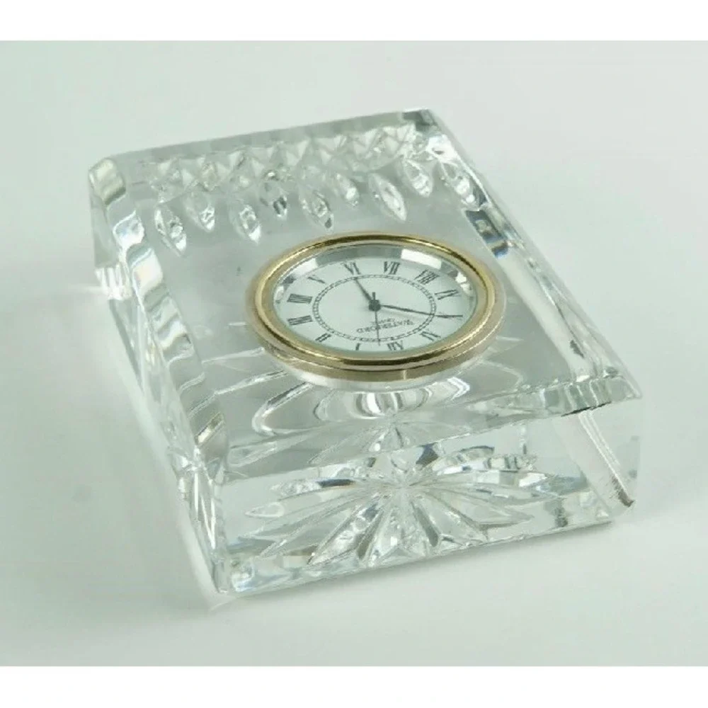 Waterford Crystal Heirloom Collection Desk Clock Roman Numeral Gold Tone Bezel